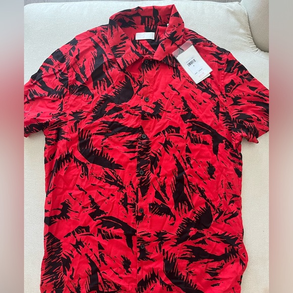 7 FOR ALL MANKIND MENS BUTTON UP SHORT SLEEVE MEDIUM RED - Picture 1 of 5